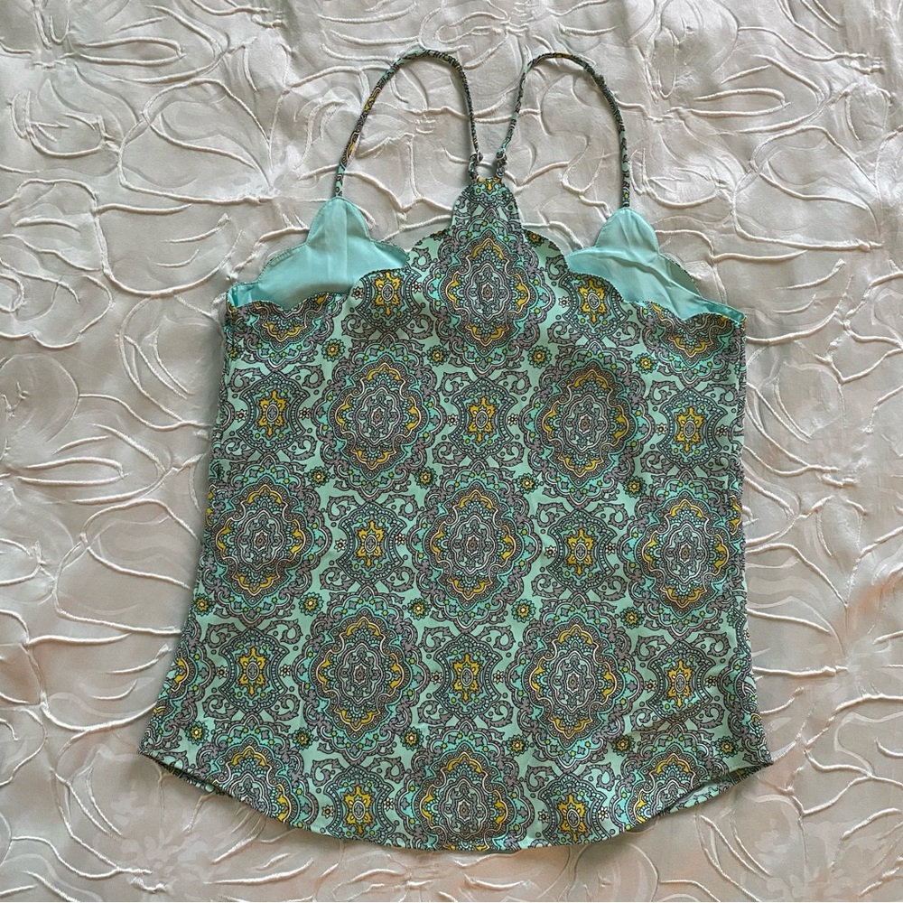 J Crew Factory Blue Paisley Print Scalloped Racerback Camisole Size 00 - Picture 4 of 8